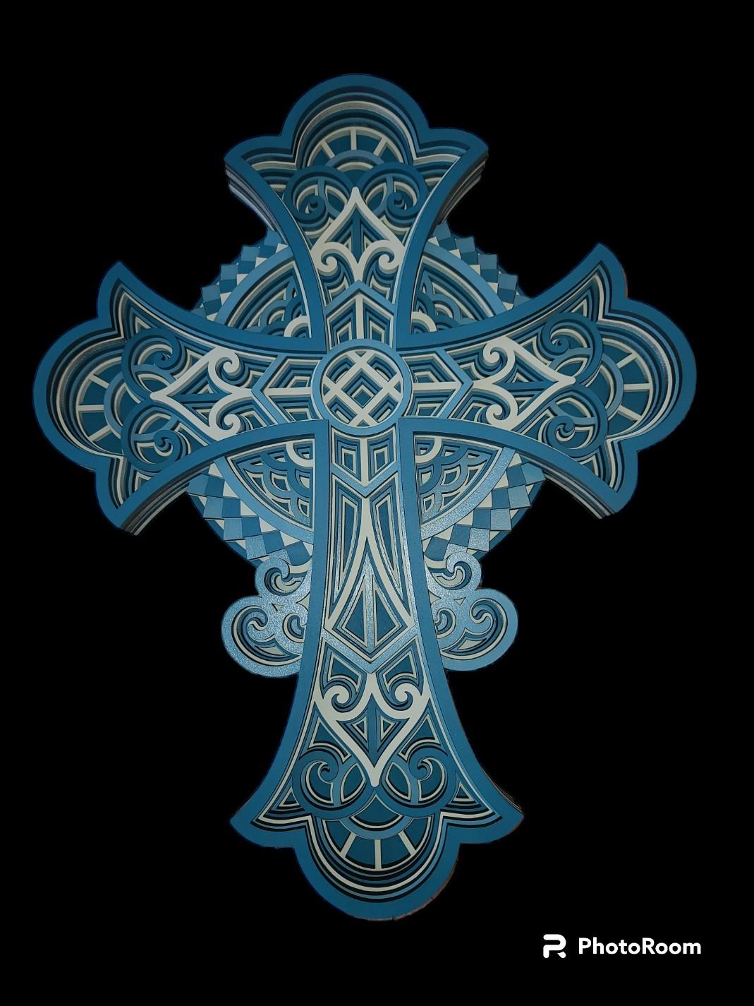 Cross - Blue + Light Blue + White 15" x 18"