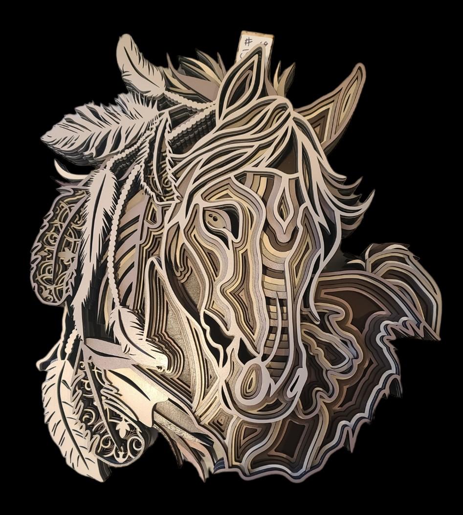 Large Horse Head with Feathers
